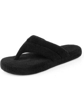 Women's Black Flip Flops Spa Thong Open Toe Memory Foam Lining House Slippers